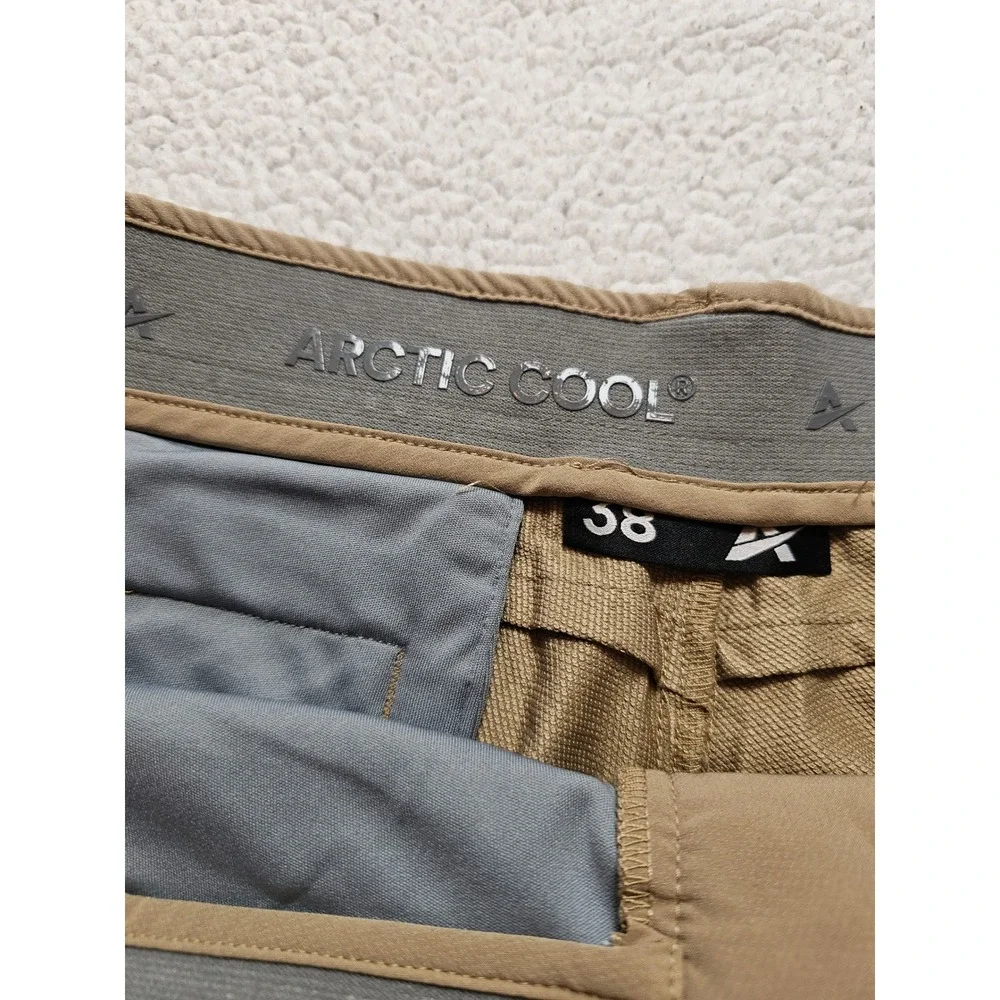 Arctic Cool Mens Tan Khaki Instant Cooling Performance Golf Shorts Size 38